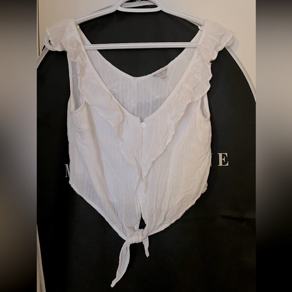 Guess White Flutter Sleeve Ruffled Blouse-100% Rayon-Size Small-NWOT